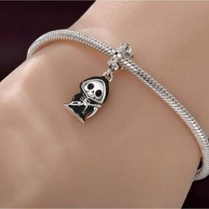 Grim Reaper Charm Black Silver Halloween Horror Dangle Bead Fit Pandora Bracelet